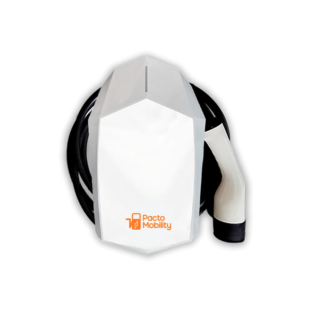 Carregador Wallbox AC Pacto Mobility, branco, com cabo Tipo 2 enrolado